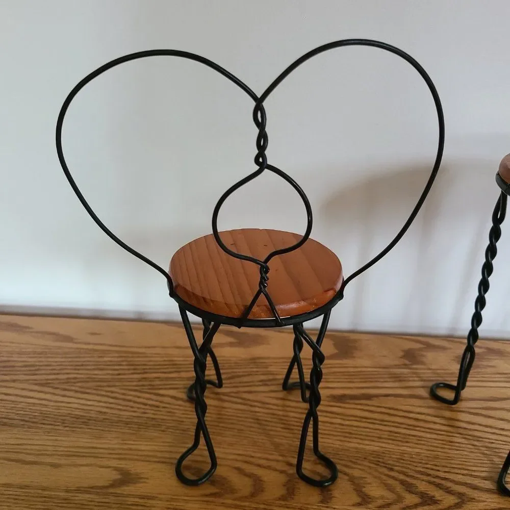 VTG Doll Furniture Wood & Twisted Metal Ice Cream Parlor Bistro Chair and Table